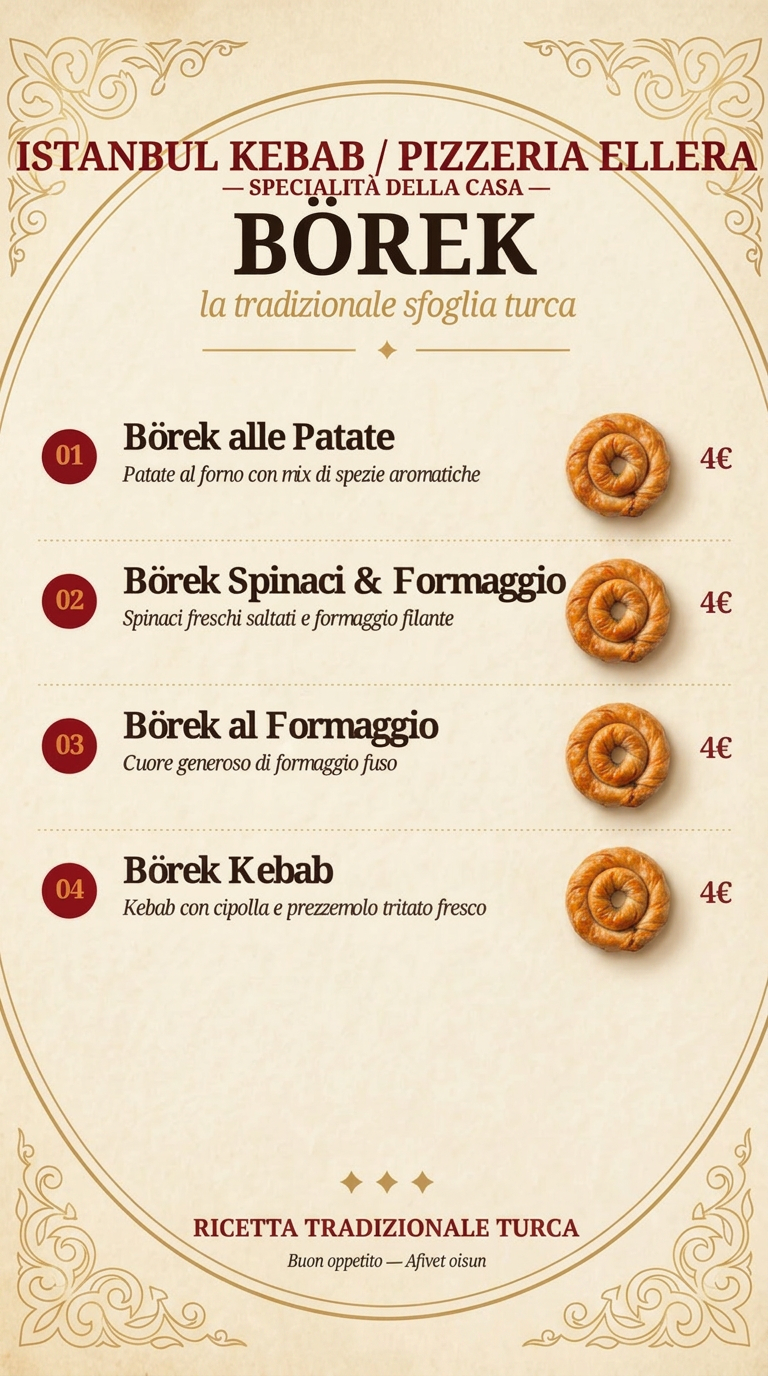 Menu Börek - Specialità turche Istanbul Ellera di Corciano