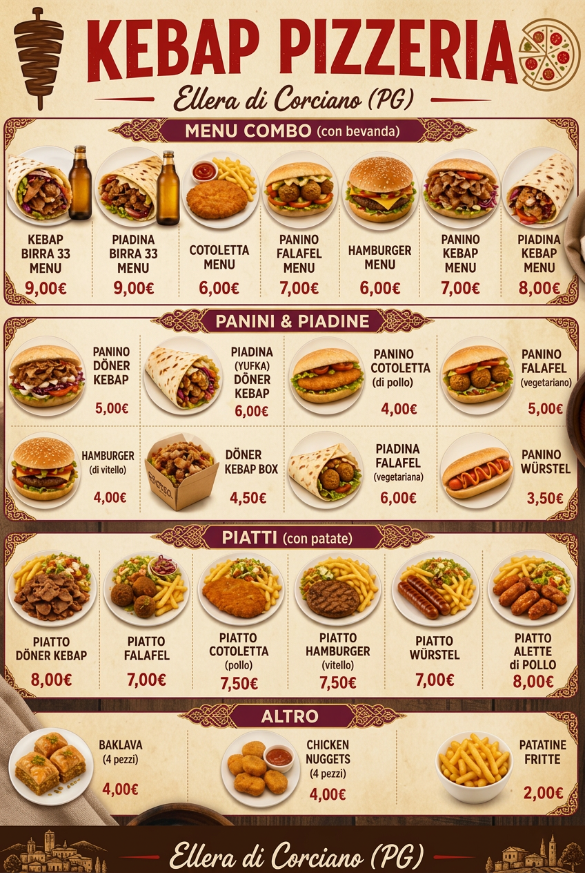 Menu Kebab e Panini - Istanbul Pizzeria Ellera di Corciano